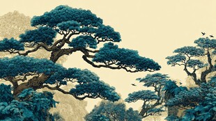 苍松傲立山水间