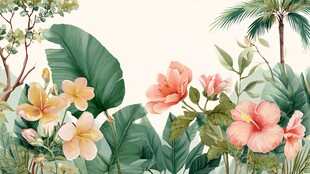 热带花卉绿植清新插画