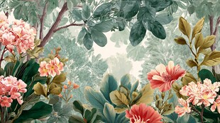 梦幻花卉丛林插画