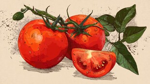 新鲜番茄与绿叶插画