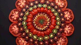 番茄拼成的精美花朵图案