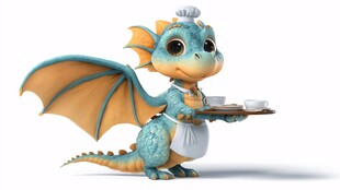 萌态小龙化身服务生