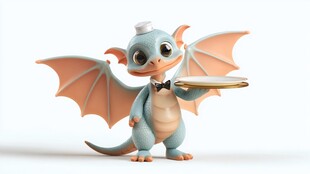 小龙服务员端盘萌趣形象