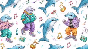 海豚欢乐派对卡通图案设计