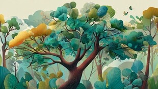 梦幻森林中的多彩树木