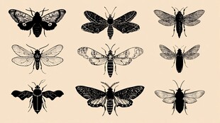 复古风格昆虫插画集合