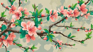 手绘桃花枝 粉嫩春色图景