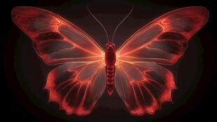 炫彩发光的梦幻红色蝴蝶