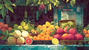 缤纷水果摊 尽显新鲜活力