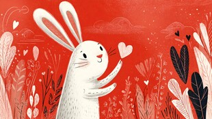 白兔献爱心于浪漫花丛中