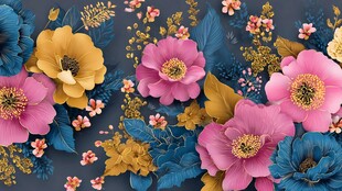 蓝底繁花图案设计