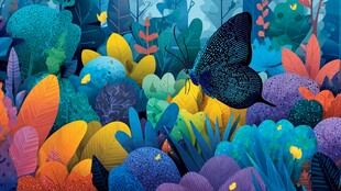 梦幻蝴蝶穿梭缤纷植物间