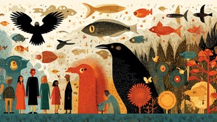 奇幻动物与人群的梦幻场景