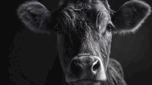 黑白色调下的可爱小牛