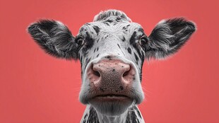 粉红背景下的可爱斑点奶牛