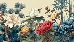 中式花卉绘景
