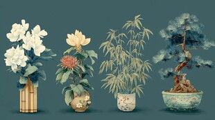 中式盆栽花卉雅致组合