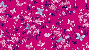 玫红色花卉蝴蝶图案背景