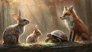 森林中动物们的和谐相聚