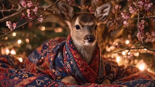 裹花毯的可爱小鹿