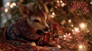 小鹿身着彩衣的温馨瞬间