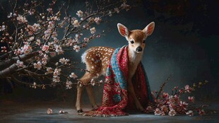 披彩毯小鹿伴繁花绽放