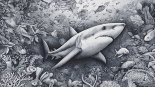 海底鲨鱼与海洋生物图景
