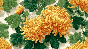 金黄菊花绿叶精美图案