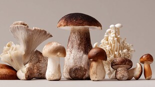 多样蘑菇静物展示