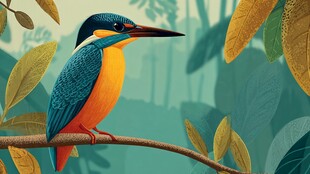 栖息枝头的绚丽翠鸟