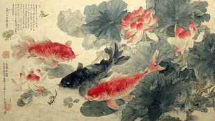 荷花锦鲤图