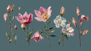 粉色系花卉组合插画