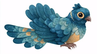 梦幻蓝羽小鸟插画
