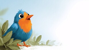 蓝色小鸟立于绿叶间