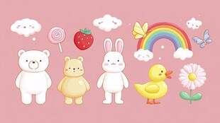 可爱萌趣卡通动物与元素