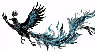 蓝黑凤凰展翅图案设计