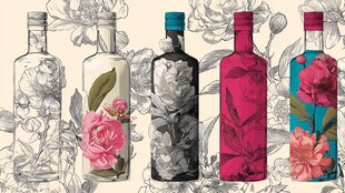 花卉图案装饰的多彩酒瓶