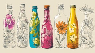 手绘多彩花卉图案玻璃瓶