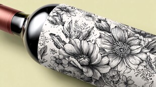 手绘花卉图案的精美酒瓶