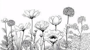 黑白花卉线描插画