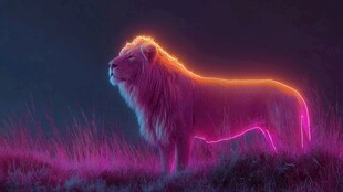 霓虹光芒下的炫酷雄狮