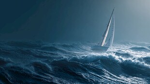 海上孤帆勇斗汹涌波涛