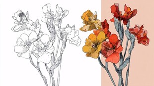 手绘花卉对比图