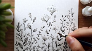 手绘花卉图案创作瞬间