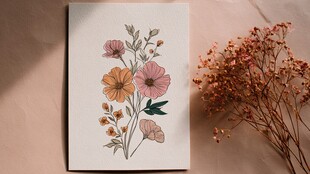 手绘花卉图案与干花装饰