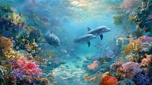 梦幻海底的海豚与珊瑚