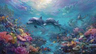 梦幻海底世界的海豚共舞