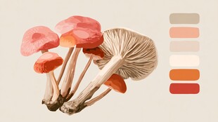 粉色蘑菇插画及配色示例