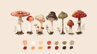 水彩风蘑菇插画及配色