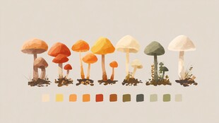 多彩蘑菇插画及色彩示例